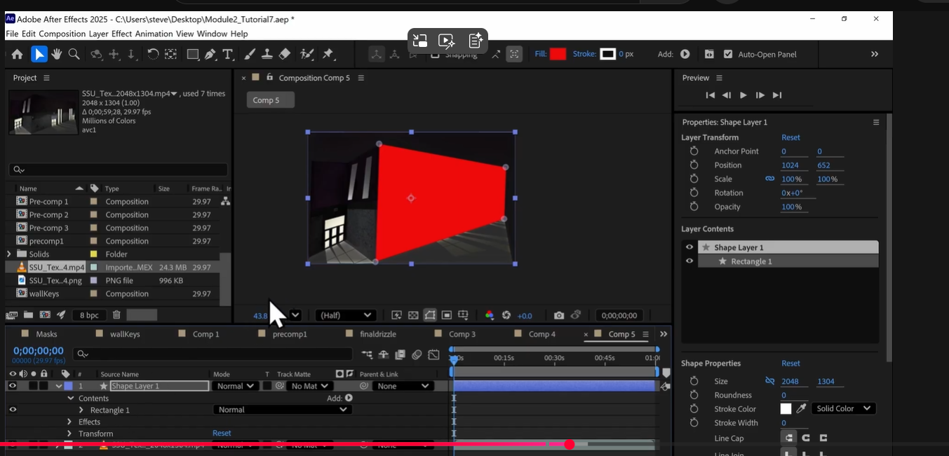 Red rectangle angled on wall